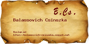 Balassovich Csinszka névjegykártya